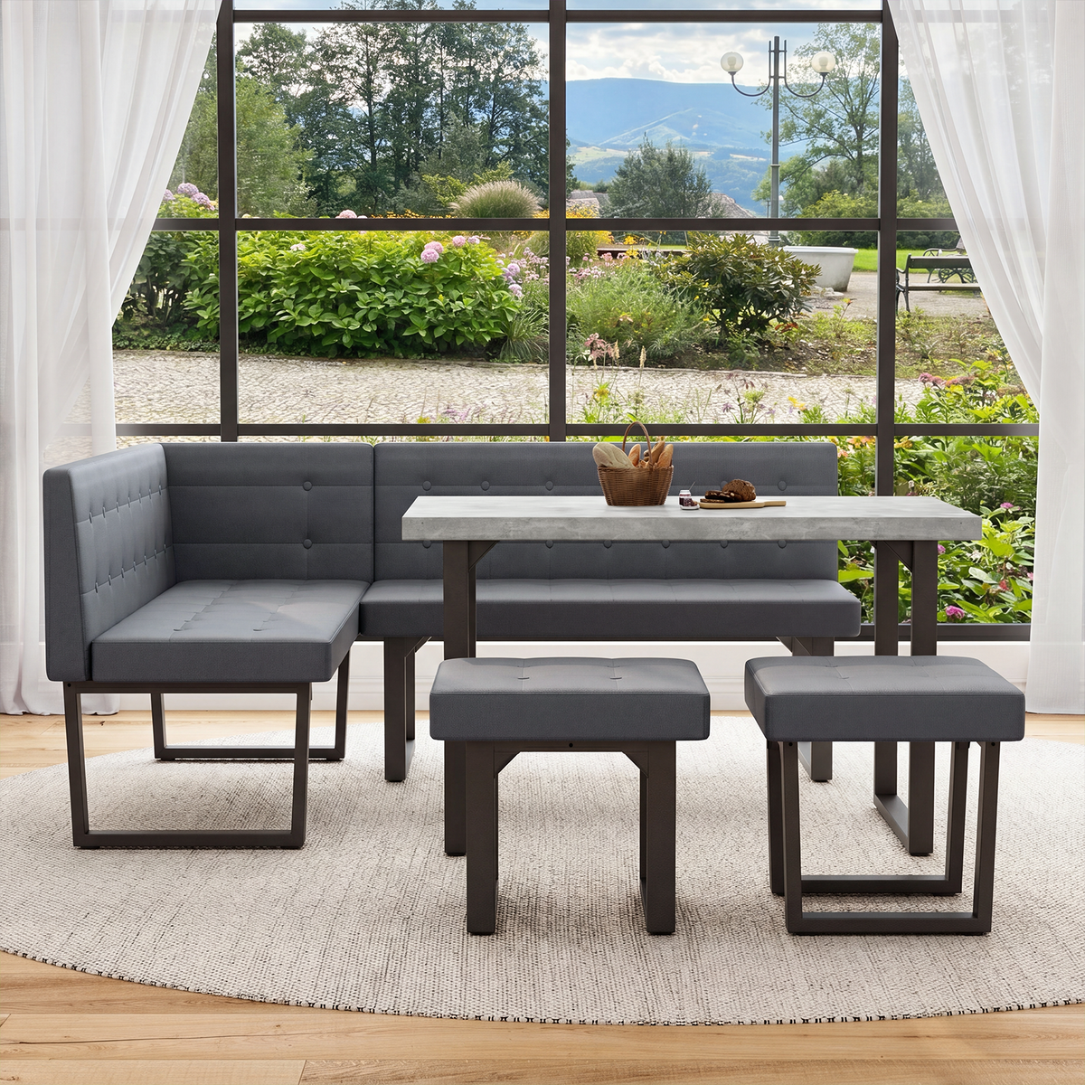Brafabhome 71.6inch Corner Dining Breakfast Nook with Table and Bench Modern Table Set for Kitchen Dining Room