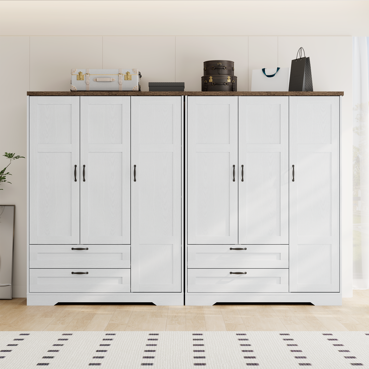 Brafabhome 62"H Wooden Armoire Wardrobe Closet with 2 Drawers, 3 Doors Modern Wardrobe Cabinet with Mirror and Adjustable Shelf for Clothes Coats