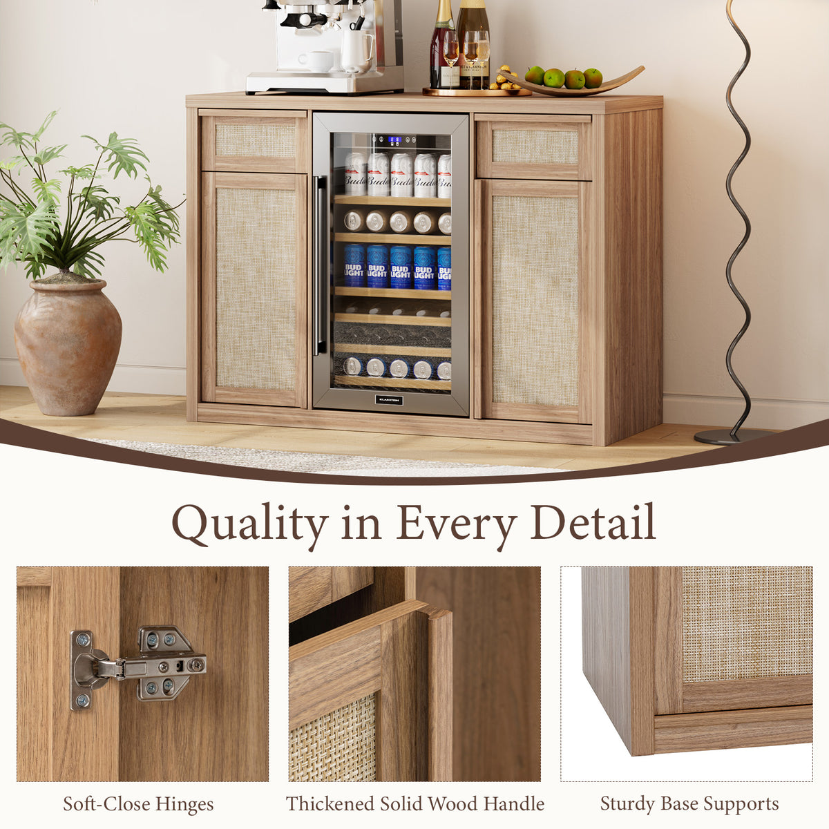 Brafabhome Wine Bar Cabinet with Fridge Space, Liquor Coffee Station with Glass Holder, Snack Organizer with Storage, Mini Fridge Cabinet With Charging Station for Home Theater or Game Room