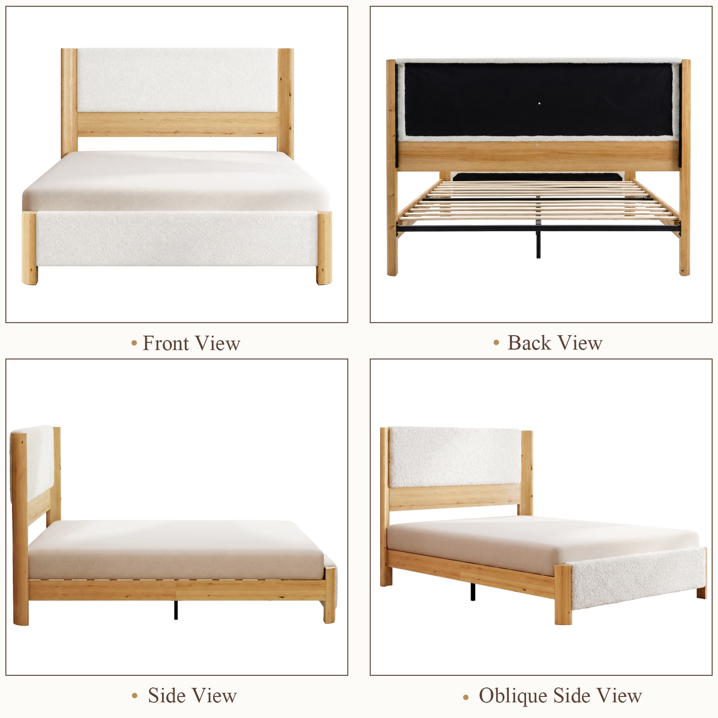 Brafabhome Queen Bed Frame with Solid Wood Curved Wingback, Modern Upholstered Platform Bed with 51'' Tall Headboard, No Box Spring Needed, White