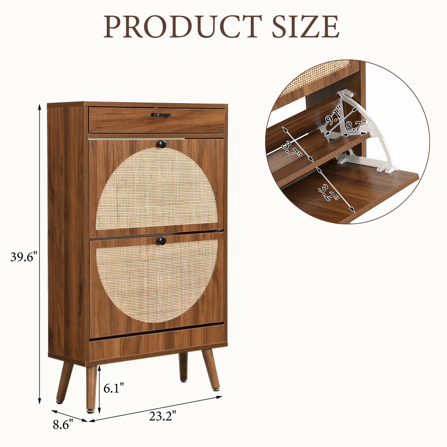 Brafabhome Narrow Shoe Storage Cabinet with 2 Flip Drawers, Rattan Floor Shoe Holder with Shelves & Sturdy Legs for Entryway | 12 Pairs