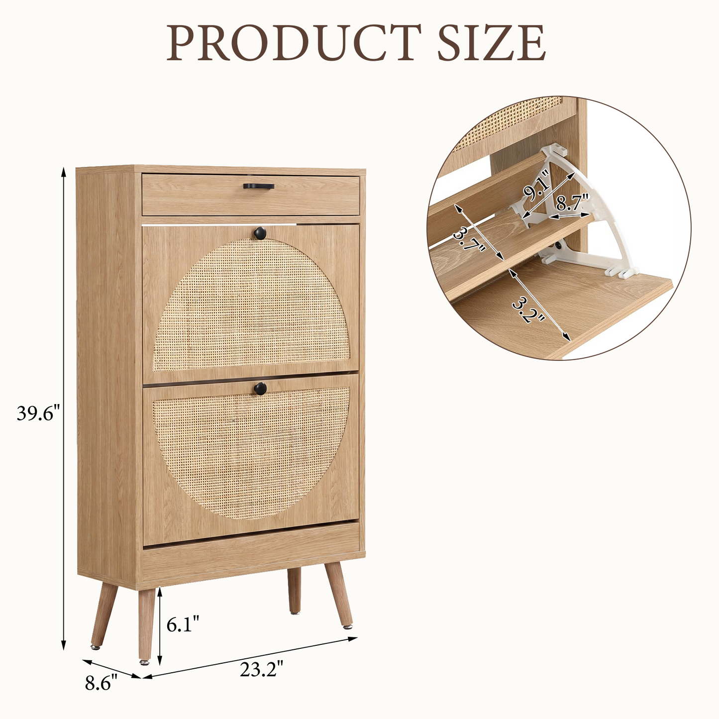 Brafabhome Narrow Shoe Storage Cabinet with 2 Flip Drawers, Rattan Floor Shoe Holder with Shelves & Sturdy Legs for Entryway | 12 Pairs