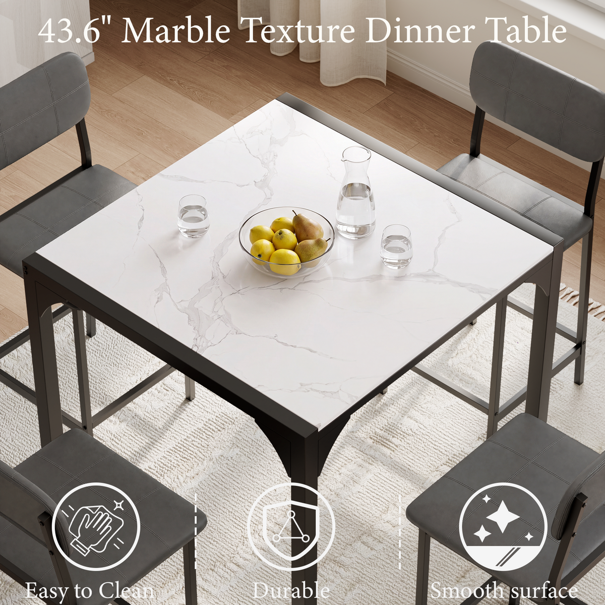 Brafabhome Dining Table Set for 4, Modern Marble Kitchen Table with Upholstered Leather Chairs for Kitchen Dining Room and Small Spaces