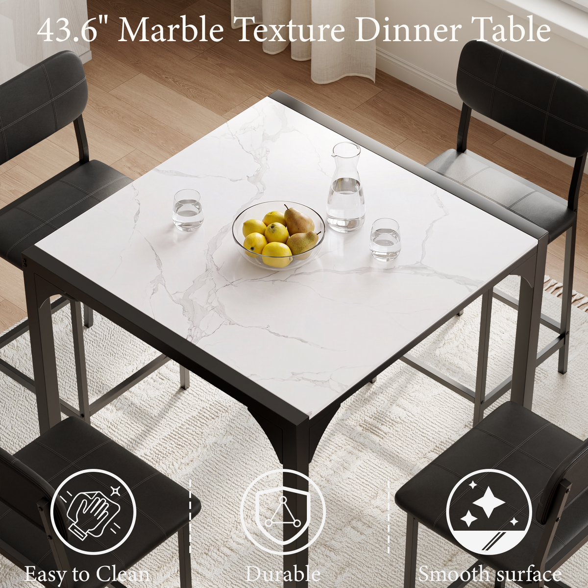 Brafabhome Dining Table Set for 4, Modern Marble Kitchen Table with Upholstered Leather Chairs for Kitchen Dining Room and Small Spaces
