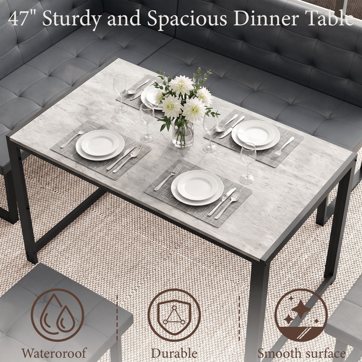 Brafabhome 5 Piece 70 Inch Corner Dining Table Set, Modern L-Shaped Breakfast Nook with Upholstered Banquette, Kitchen Table with Storage for 6, Easy Assembly | Gray