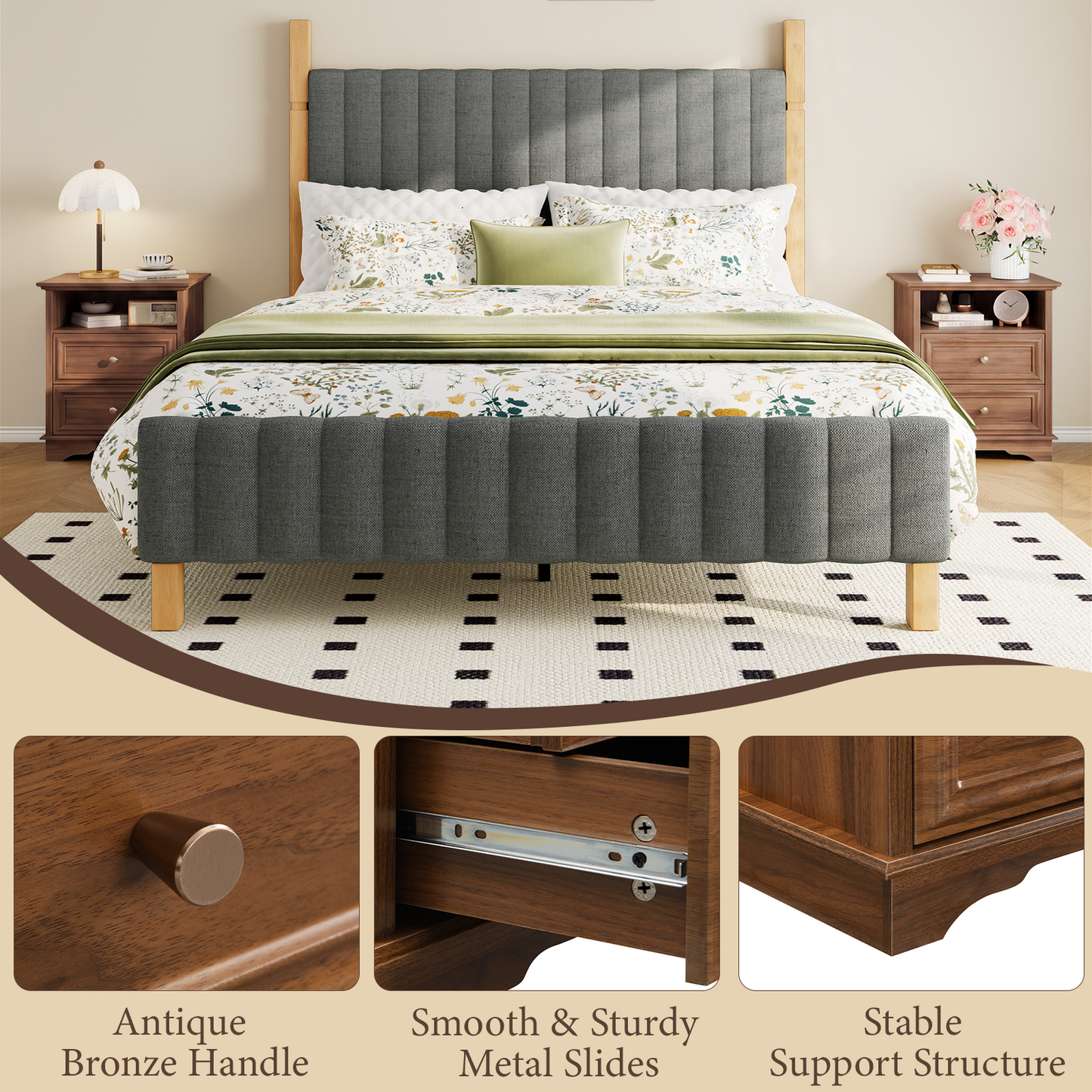 Brafabhome Farmhouse Mid Century Modern Nightstand, 2-Drawer 25" Tall Wood