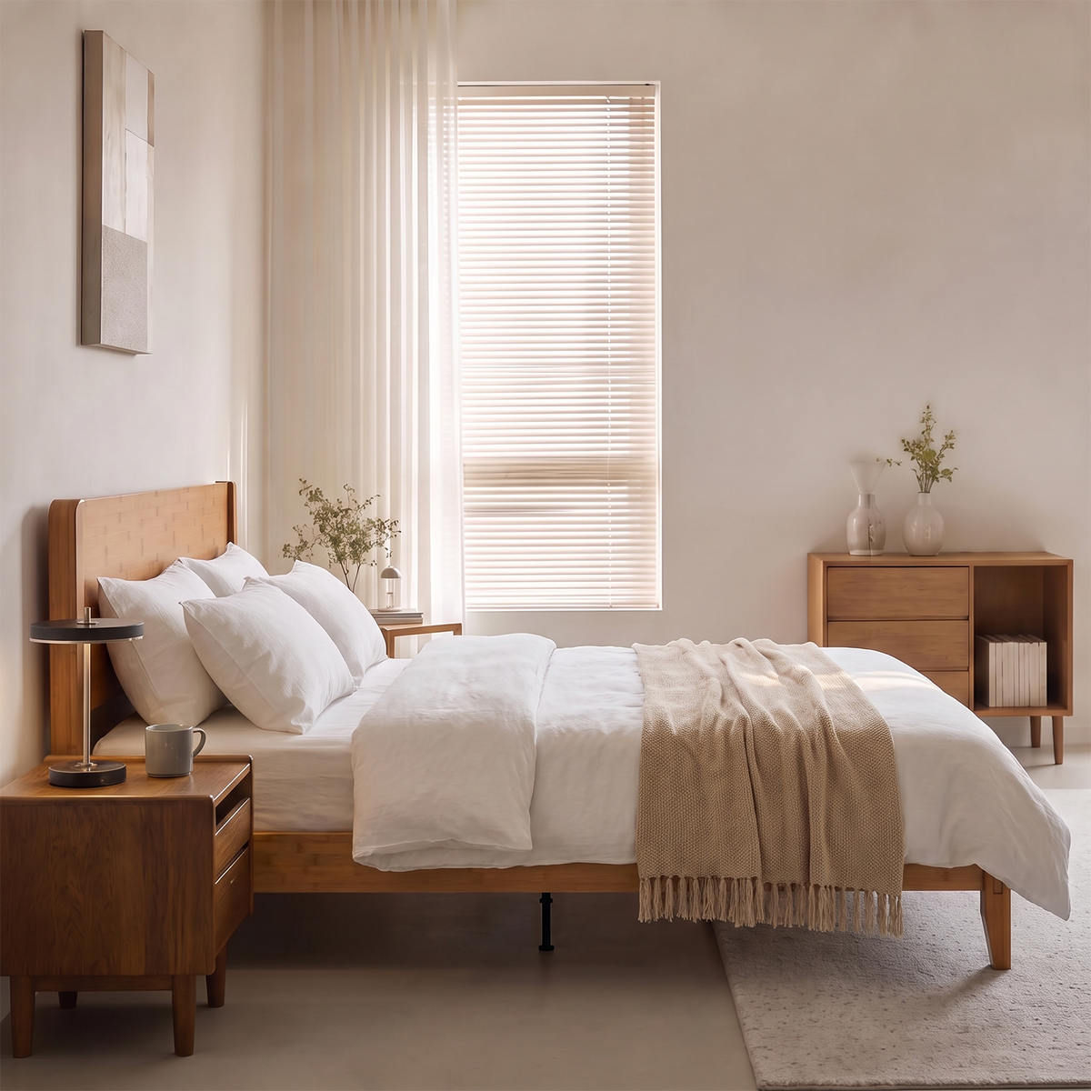 Brafabhome Bamboo Wood Bed Frame with Headboard, Joinery-Inspired Wood Platform Bed Frame, Easy Assembly, No Box Spring Needed