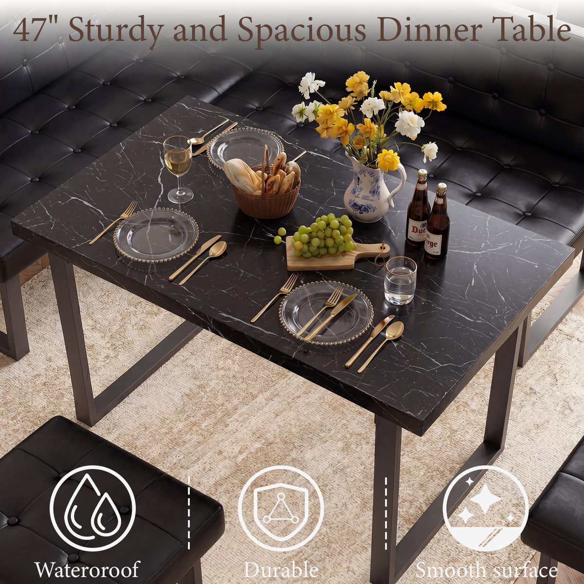 Brafabhome 71.6inch Corner Dining Breakfast Nook with Table and Bench Modern Table Set for Kitchen Dining Room