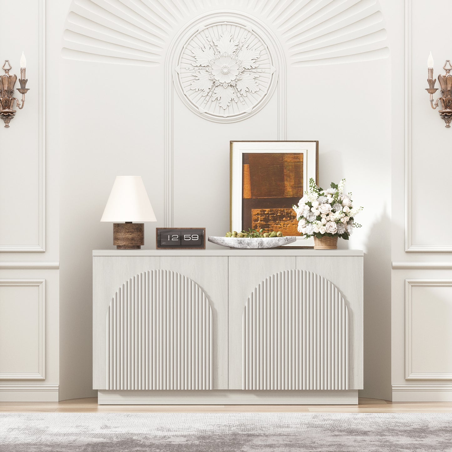 Brafabhome Accent Sideboards Buffet Cabinet with Arched Reeded Design Door, Modern Credenza Storage Cabinet with Adjustable & Removable Shelves for Living Room Bedroom Dinning Room