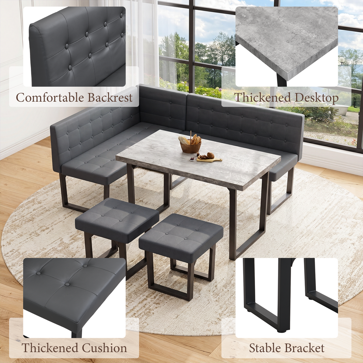 Brafabhome 71.6inch Corner Dining Breakfast Nook with Table and Bench Modern Table Set for Kitchen Dining Room
