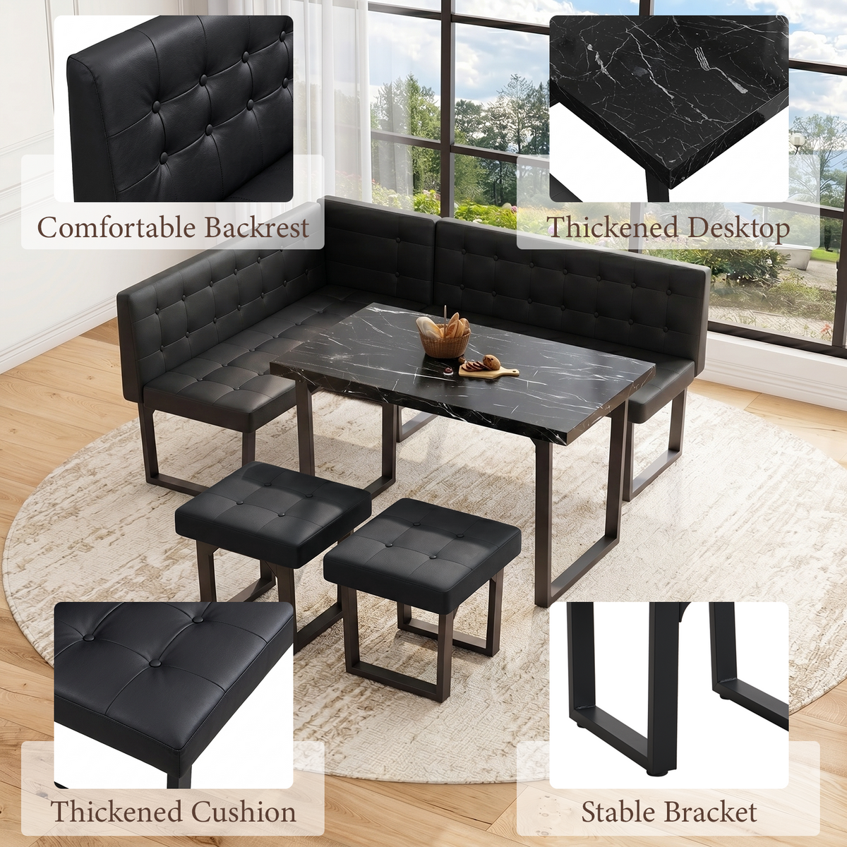 Brafabhome 71.6inch Corner Dining Breakfast Nook with Table and Bench Modern Table Set for Kitchen Dining Room