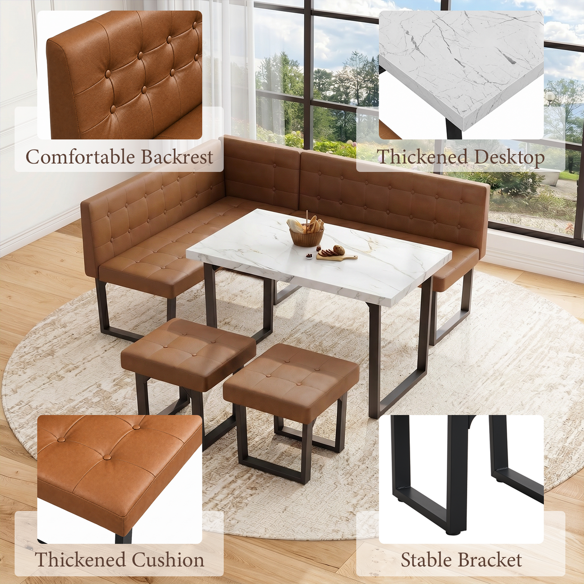 Brafabhome 71.6inch Corner Dining Breakfast Nook with Table and Bench Modern Table Set for Kitchen Dining Room