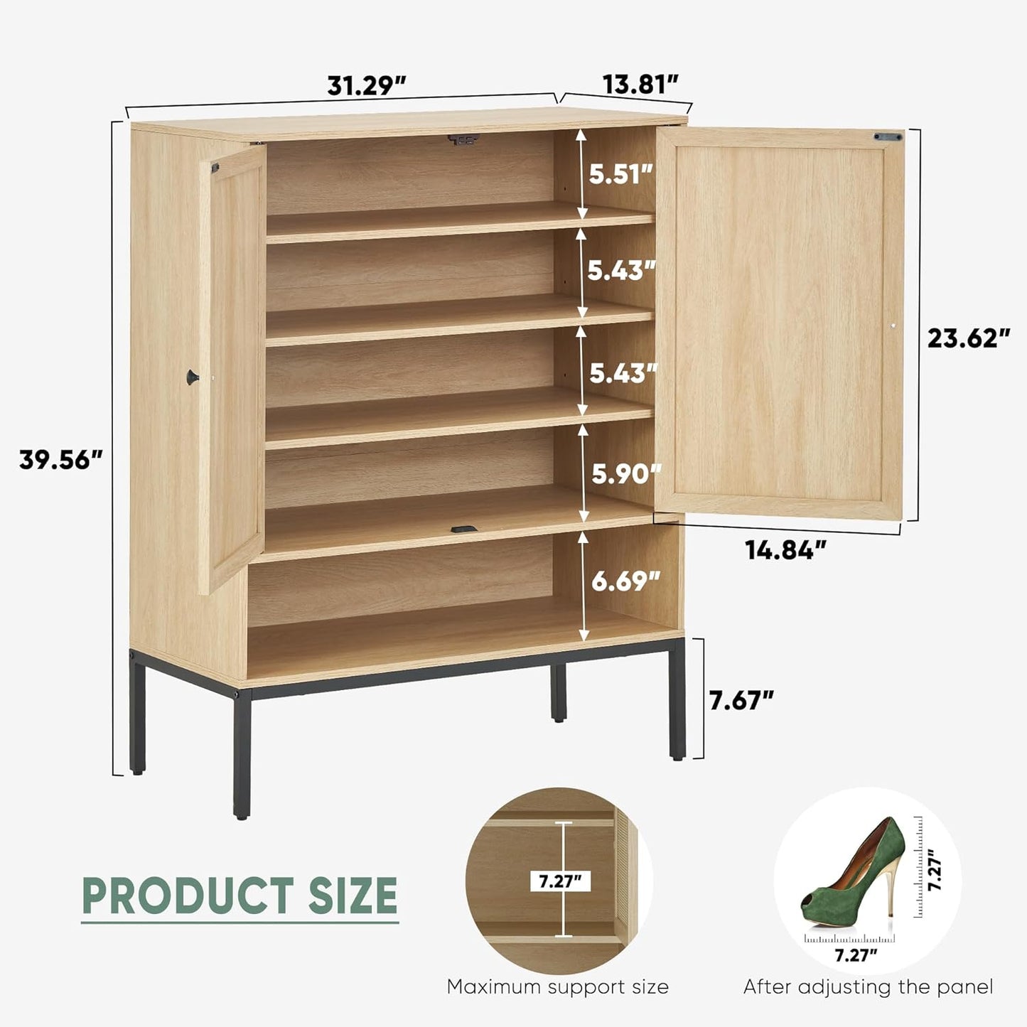 Brafabhome 5-Tier Natural Rattan Entryway Shoe Storage Cabinet with Doors
