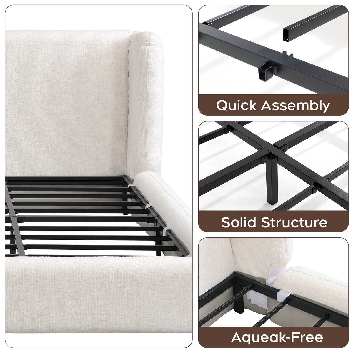 Brafabhome Cloud Bed Frame with 5.9" Thick Fully Padded Frame, Upholstered Platform Bed Frame with Wingback Headboard, Noise-Free, No Box Spring Needed, Easy Assembly