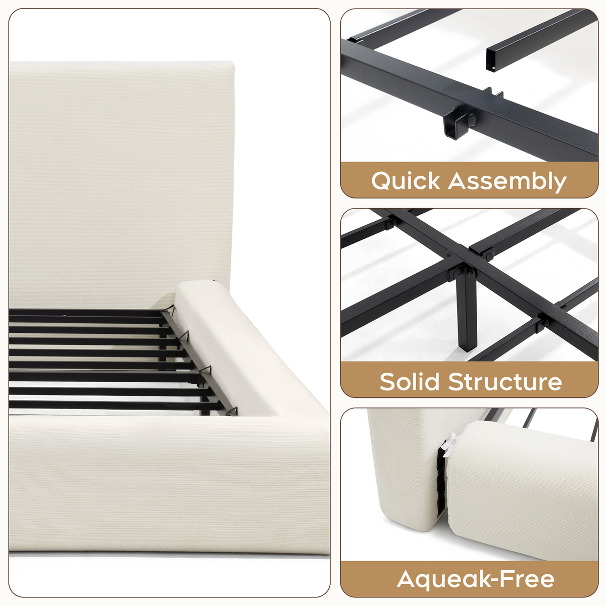 Brafabhome AirFrame Bed Frame with 5.9" Thick Headboard, Cloud Upholstered Platform Bed Frame with 5.9" Thick Upholstered Foam Frame, No Box Spring Needed, Easy Assembly