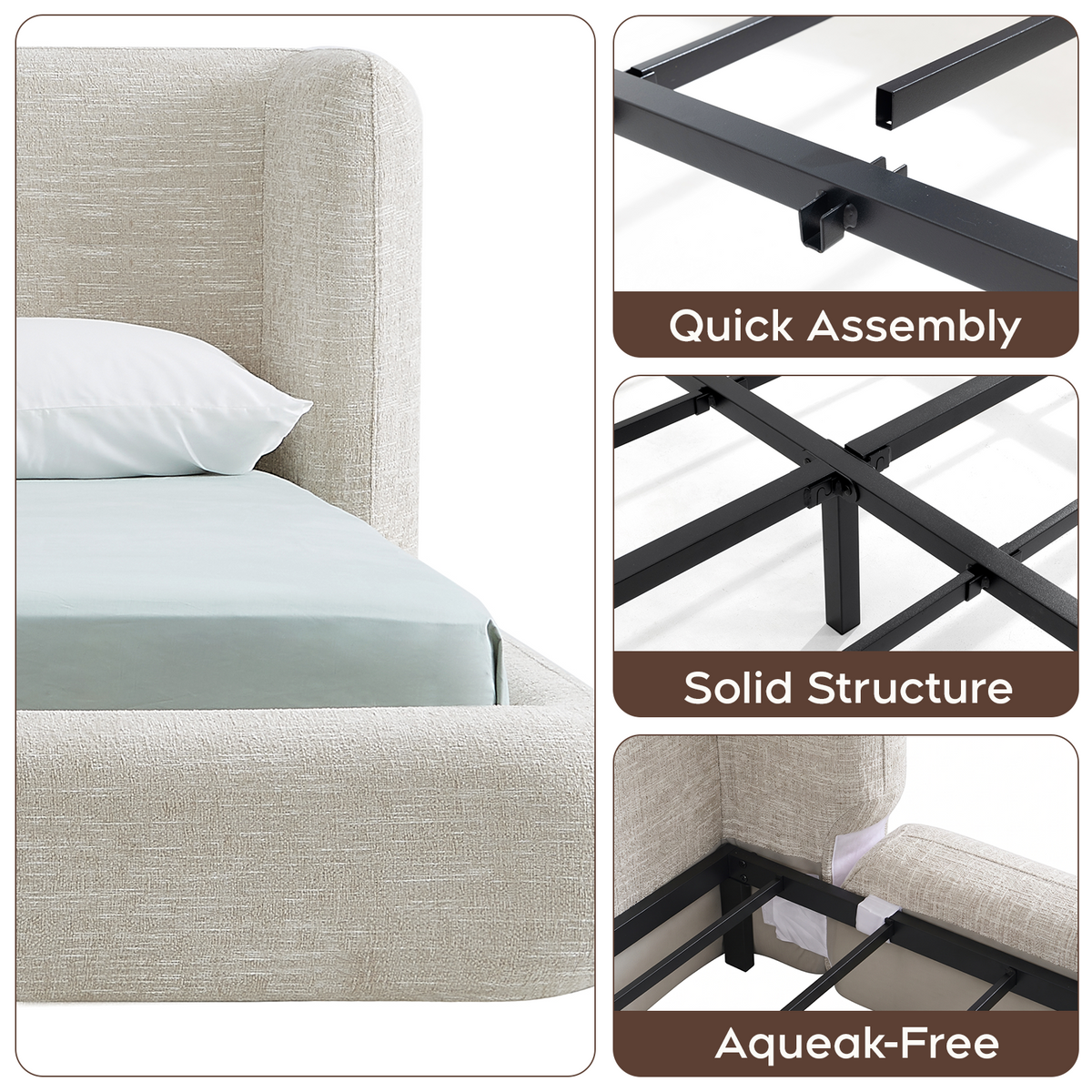 Brafabhome Cloud Bed Frame with 5.9" Thick Fully Padded Frame, Upholstered Platform Bed Frame with Wingback Headboard, Noise-Free, No Box Spring Needed, Easy Assembly