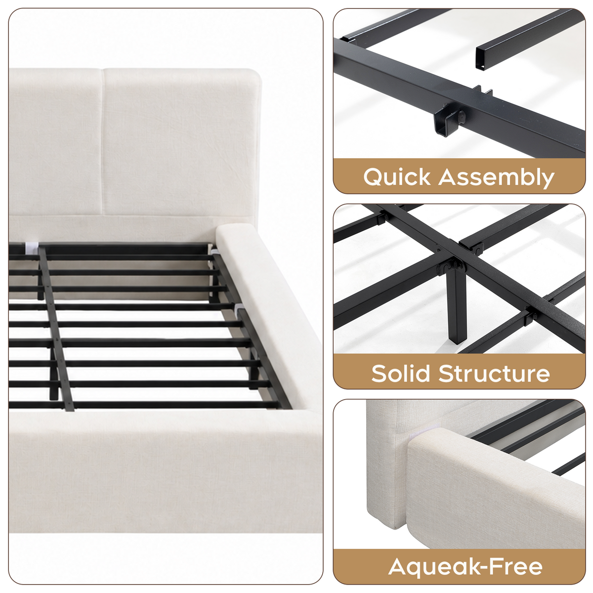 Brafabhome AirFrame Bed Frame with 6" Thick Headboard, Cloud Upholstered Platform Bed Frame with 5.1" Thick Upholstered Foam Frame, No Box Spring Needed, Easy Assembly