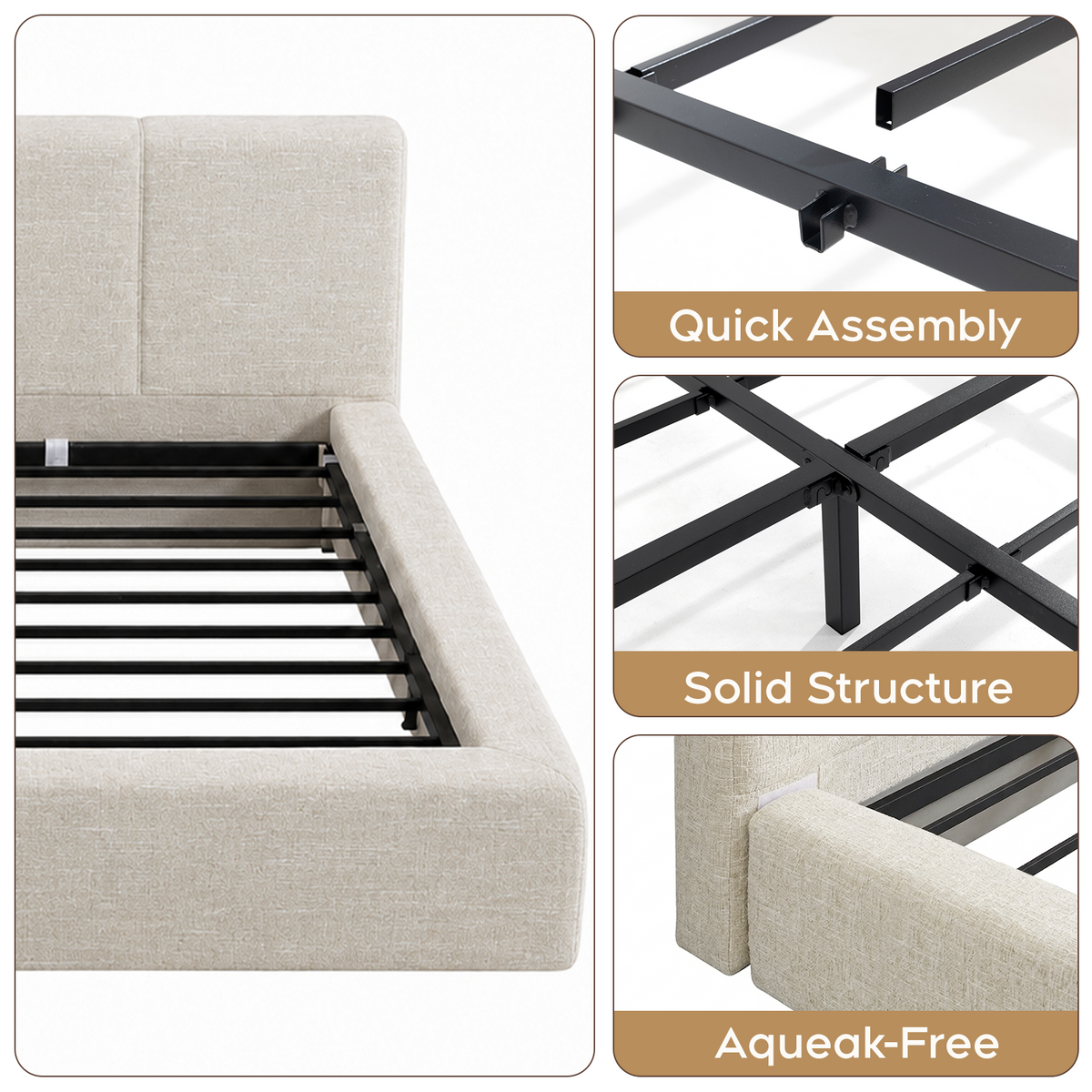 Brafabhome AirFrame Bed Frame with 6" Thick Headboard, Cloud Upholstered Platform Bed Frame with 5.1" Thick Upholstered Foam Frame, No Box Spring Needed, Easy Assembly