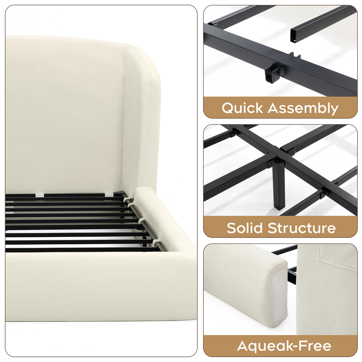 Brafabhome Cloud Bed Frame with 5.1" Thick Fully Padded Frame, Upholstered Platform Bed Frame with Wingback Headboard, Noise-Free, No Box Spring Needed, Easy Assembly | White