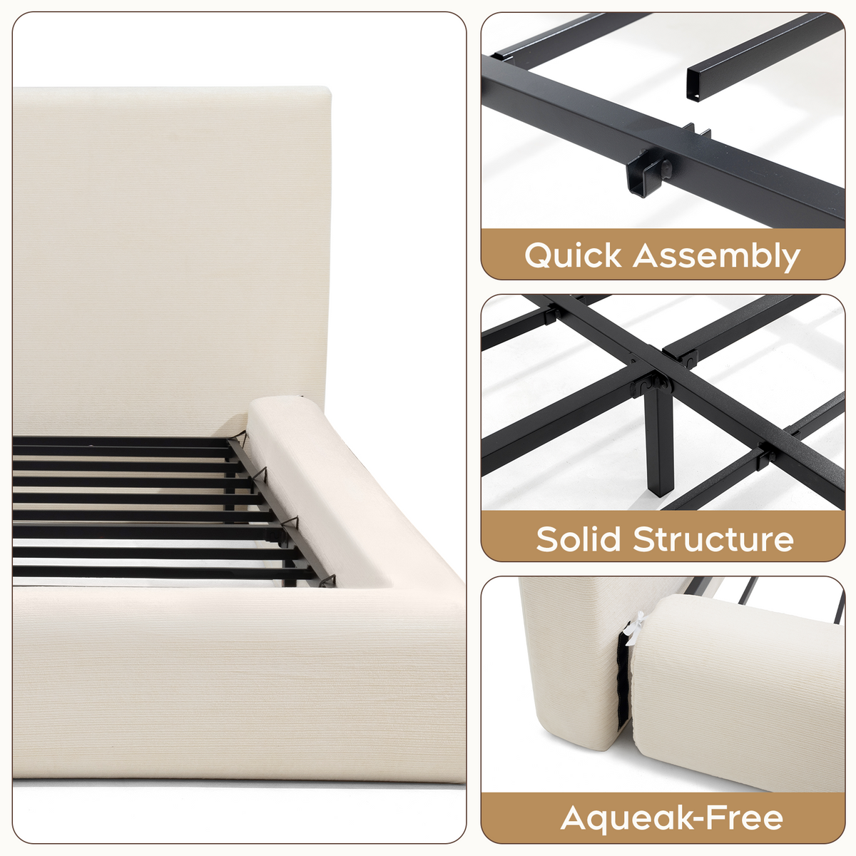 Brafabhome AirFrame Bed Frame with 5.9" Thick Headboard, Cloud Upholstered Platform Bed Frame with 5.9" Thick Upholstered Foam Frame, No Box Spring Needed, Easy Assembly