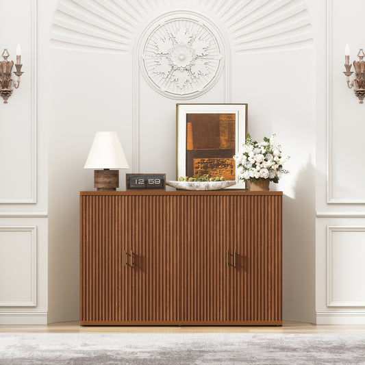 Brafabhome Accent Fluted Sideboard Buffet Cabinet with 4 Doors, Modern Credenza Storage Cabinet with Adjustable & Removable Shelves for Living Room Dinning Room Entryway