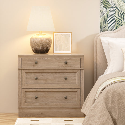 Brafabhome 31.5" Oversized Extra Large Nightstands with 3 Drawers, Wooden Bedside Table with Vintage Handles, Farmhouse Night Stand with Storage for Bedroom