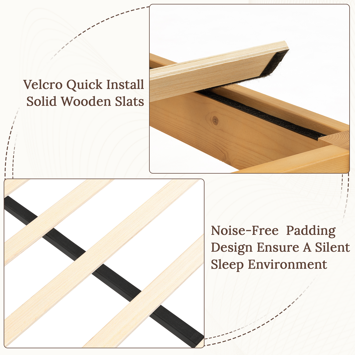 Brafabhome Bamboo Platform Bed Frame with Sturdy Support Legs, Joinery Bed Frame with Noise Free Solid Wood Slats, 4 Mattress Stoppers, No Box Spring Needed, Easy Assembly