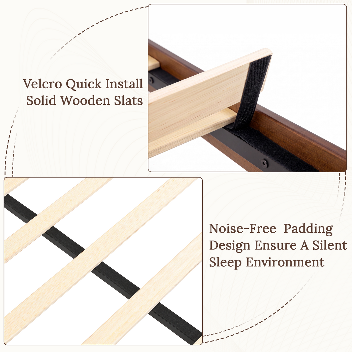 Brafabhome Bamboo Queen Platform Bed Frame with Sturdy Support Legs, Joinery Bed Frame with Noise Free Solid Wood Slats, No Box Spring Needed, Easy Assembly