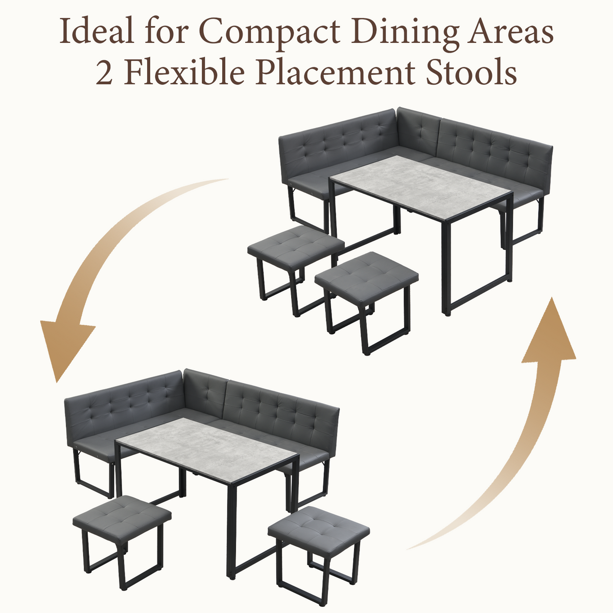 Brafabhome 5 Piece 70 Inch Corner Dining Table Set, Modern L-Shaped Breakfast Nook with Upholstered Banquette, Kitchen Table with Storage for 6, Easy Assembly | Gray