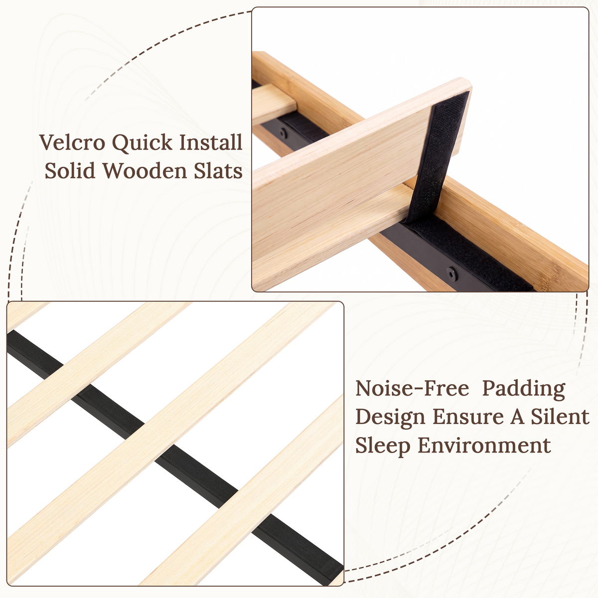 Brafabhome Bamboo Queen Platform Bed Frame with Sturdy Support Legs, Joinery Bed Frame with Noise Free Solid Wood Slats, No Box Spring Needed, Easy Assembly