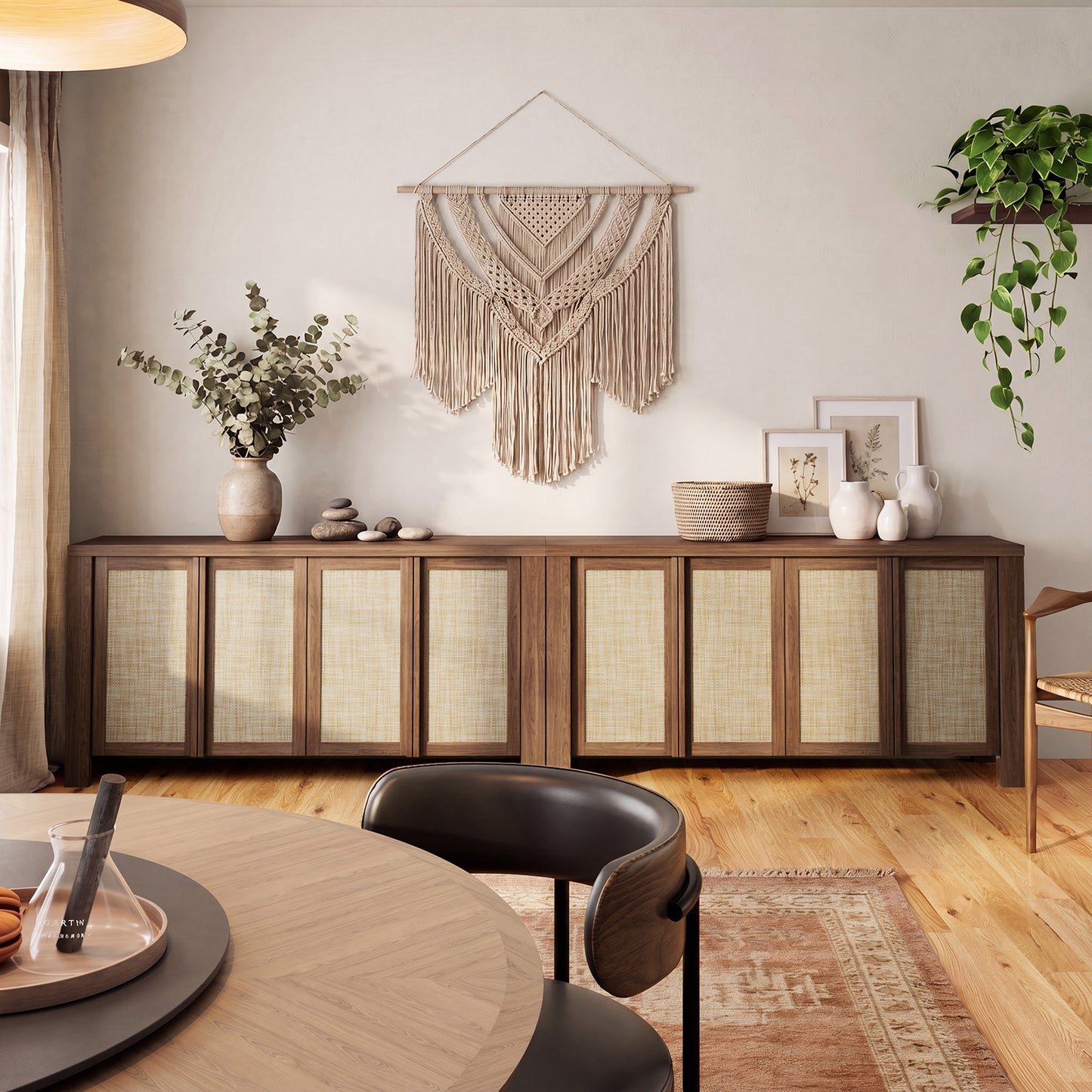 Brafabhome 63" Wide Sideboard with Solid Wood Handles, 4 Doors Buffet Cabinet with Storage Shelf for Living Room, Dining Room, Entryway