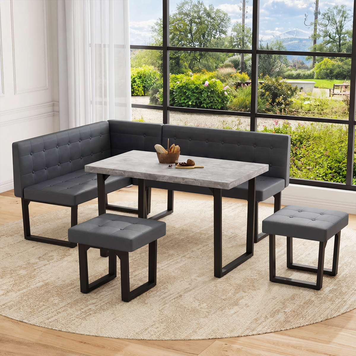 Brafabhome 71.6inch Corner Dining Breakfast Nook with Table and Bench Modern Table Set for Kitchen Dining Room