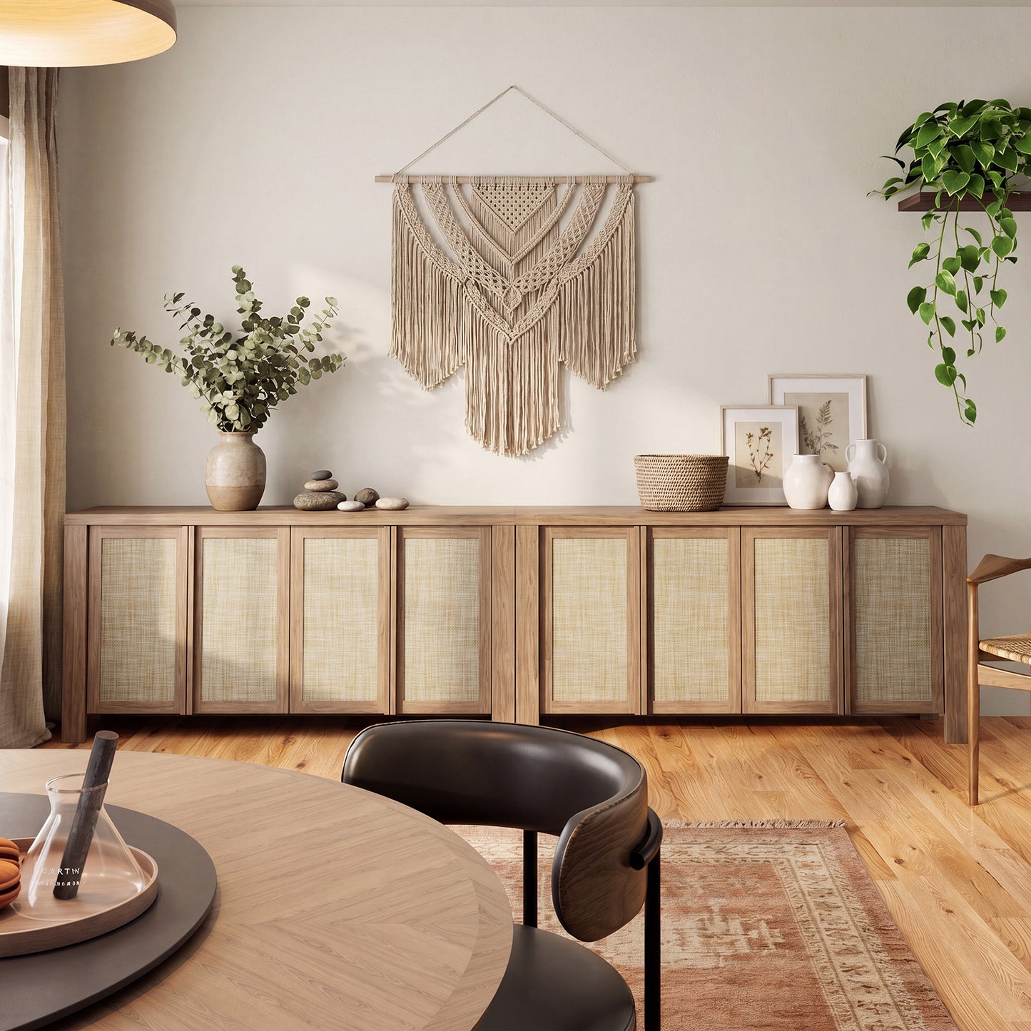 Brafabhome 63" Wide Sideboard with Solid Wood Handles, 4 Doors Buffet Cabinet with Storage Shelf for Living Room, Dining Room, Entryway