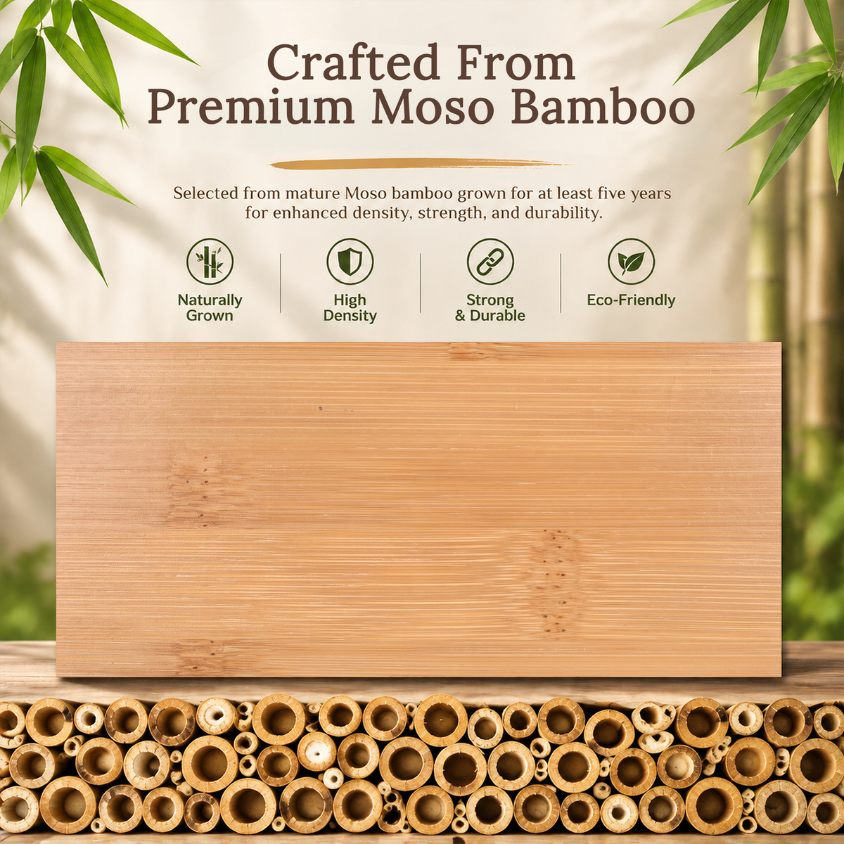 Brafabhome Bamboo Queen Platform Bed Frame with Sturdy Support Legs, Joinery Bed Frame with Noise Free Solid Wood Slats, No Box Spring Needed, Easy Assembly