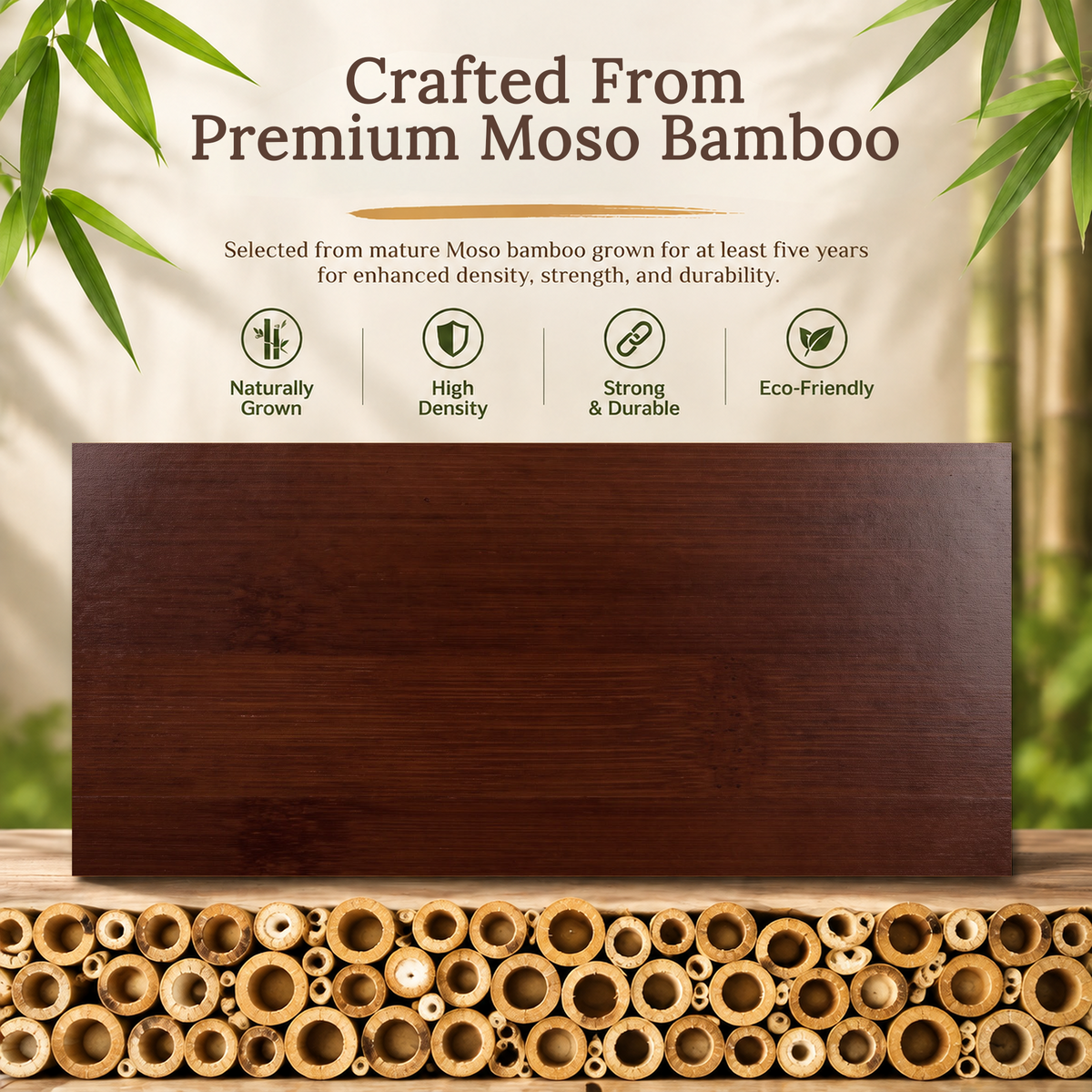 Brafabhome Bamboo Platform Bed Frame with Sturdy Support Legs, Joinery Bed Frame with Noise Free Solid Wood Slats, 4 Mattress Stoppers, No Box Spring Needed, Easy Assembly