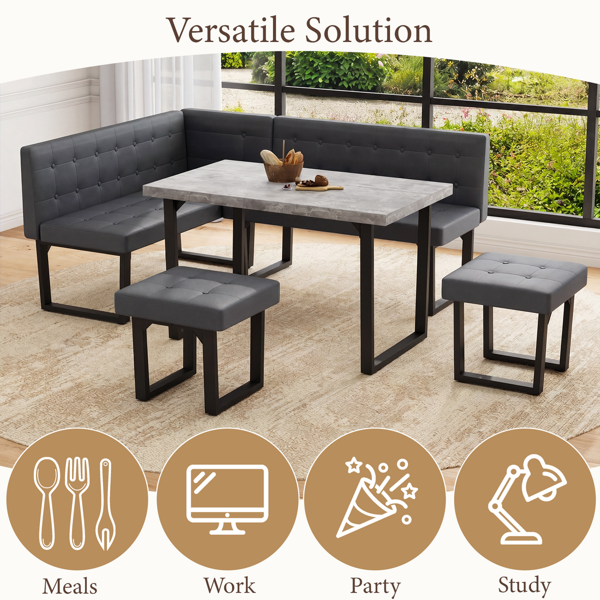 Brafabhome 71.6inch Corner Dining Breakfast Nook with Table and Bench Modern Table Set for Kitchen Dining Room