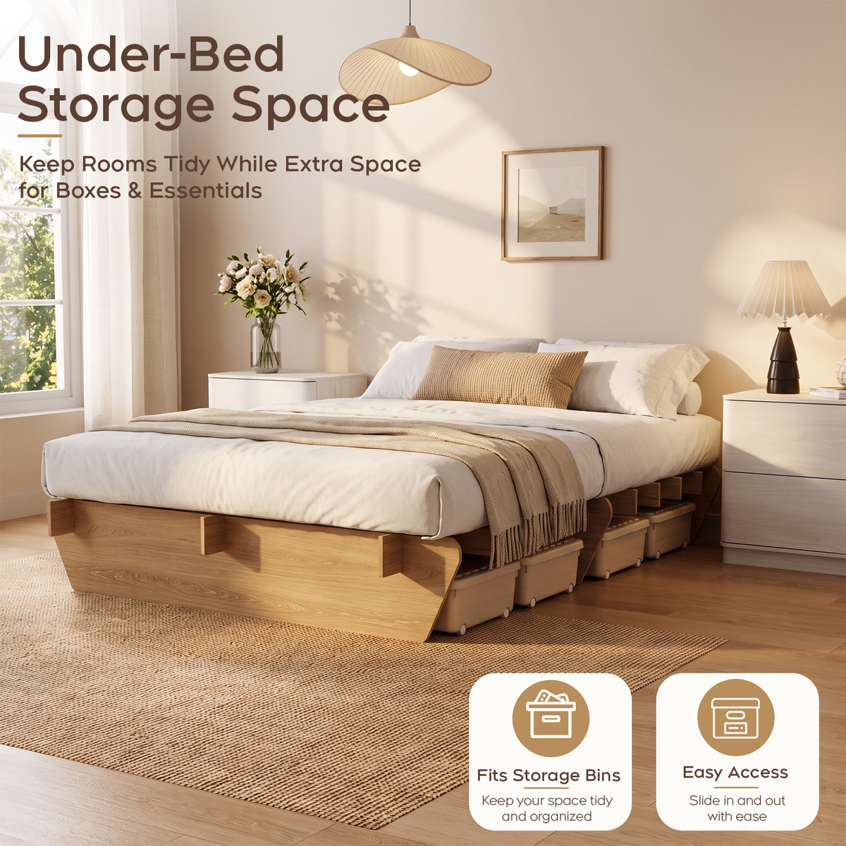 Brafabhome Brich Plywood Bed Frame with Storage Drawers, Modern Joinery Wood Platform with Solid Wood Slat Support, No Box Spring Needed, No-Tool Assembly