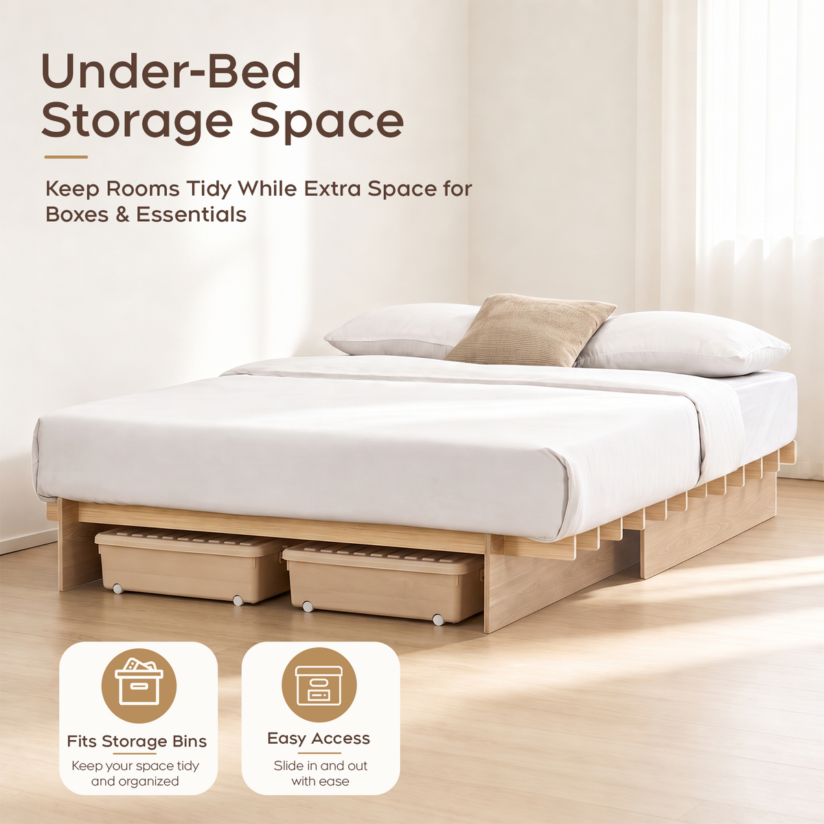 Brafabhome Wood Platform Bed Frame with Wood Slat Support, Tool-free Joinery Bed Frame with 7" Under-Bed Storage, Corner Guards, No Box Spring Needed,