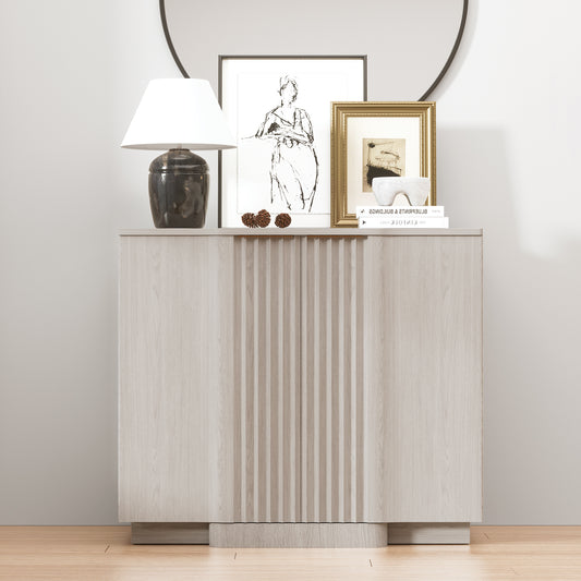 Brafabhome Fluted Buffet Cabinet with Storage, Accent Sideboard Credenza with Adjustable Shelves, Modern Curved Media Console Coffee Bar Table for Living Kitchen Dining Room