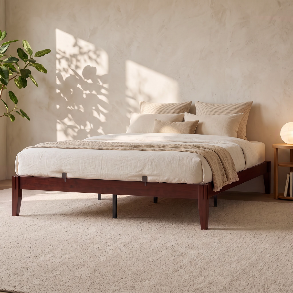 Brafabhome Bamboo Platform Bed Frame with Sturdy Support Legs, Joinery Bed Frame with Noise Free Solid Wood Slats, 4 Mattress Stoppers, No Box Spring Needed, Easy Assembly