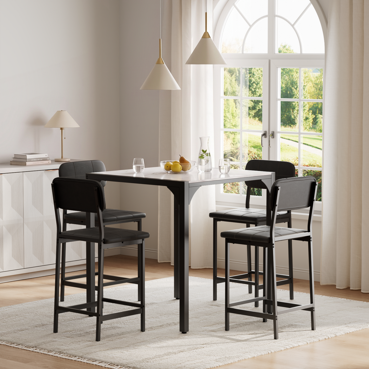 Brafabhome Dining Table Set for 4, Modern Marble Kitchen Table with Upholstered Leather Chairs for Kitchen Dining Room and Small Spaces
