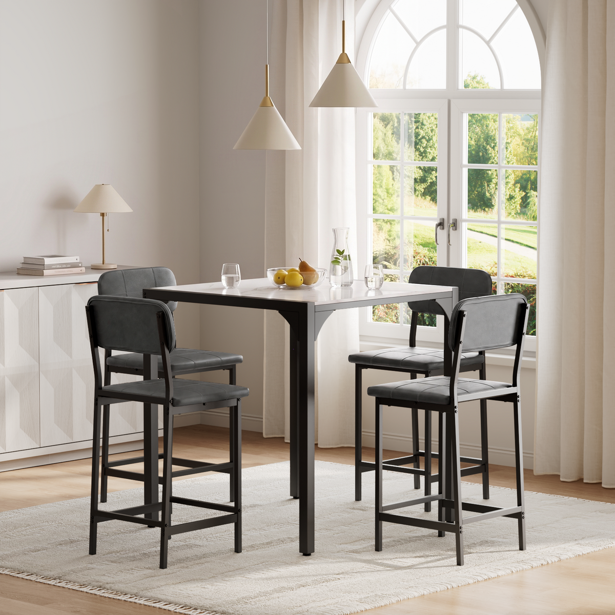 Brafabhome Dining Table Set for 4, Modern Marble Kitchen Table with Upholstered Leather Chairs for Kitchen Dining Room and Small Spaces