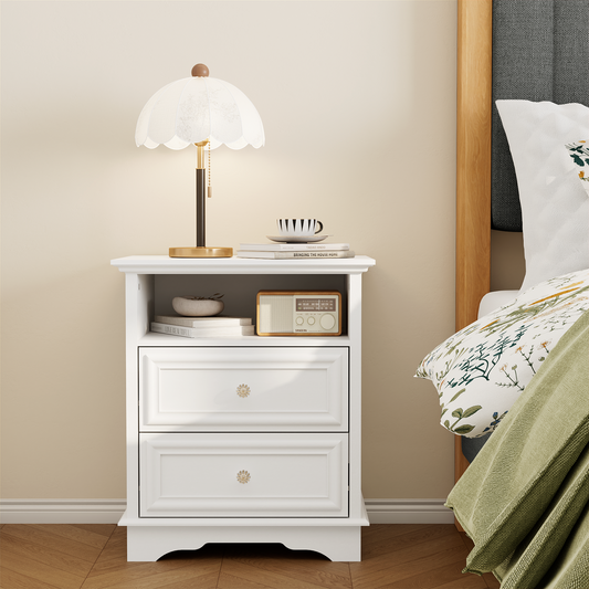 Brafabhome Farmhouse Mid Century Modern Nightstand, 2-Drawer 25" Tall Wood