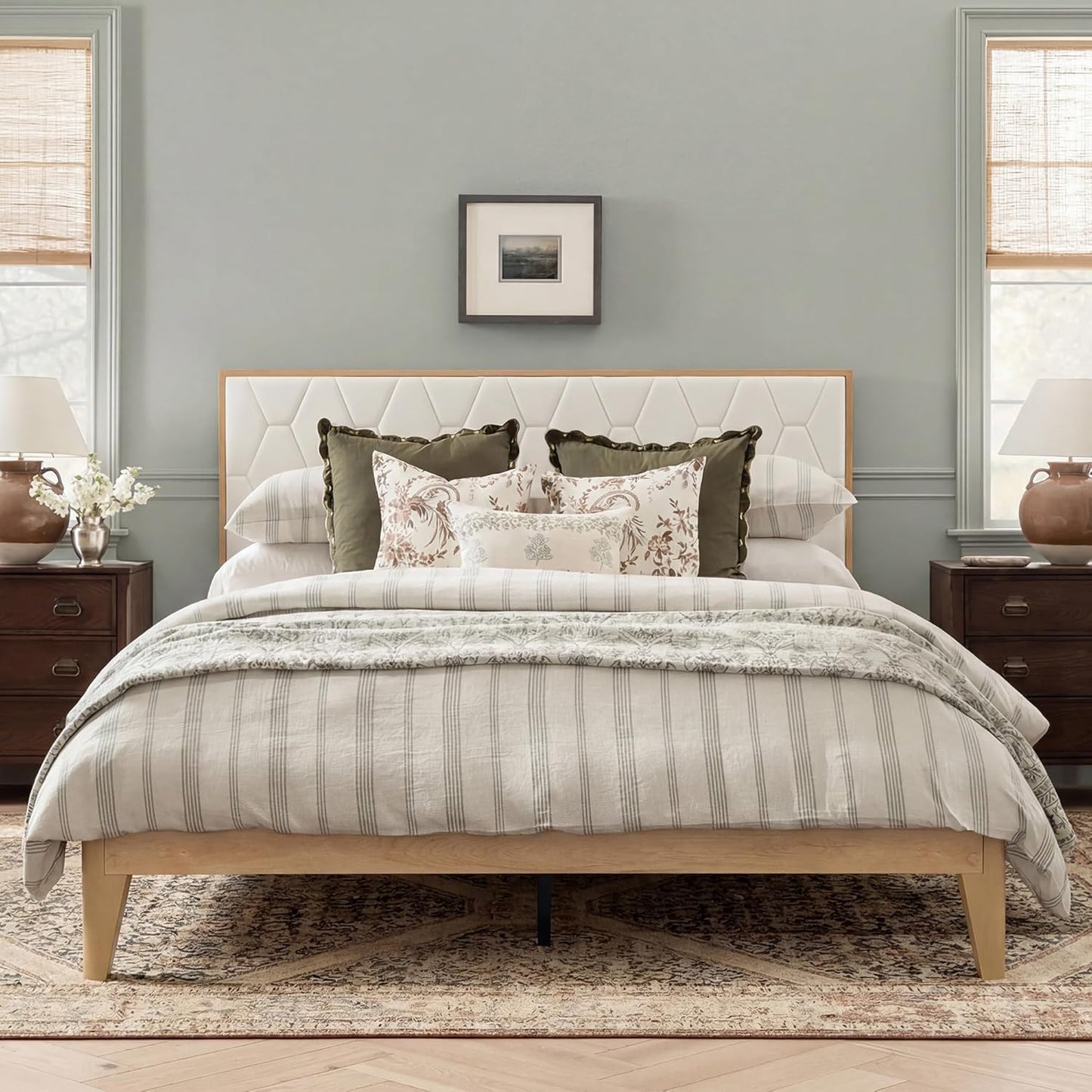 Brafabhome Bed Frame with Velvet Upholstered Headboard, Wood Platform Bed with Under-Bed Storage, No Box Spring Needed