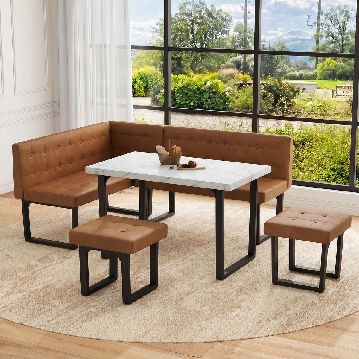 Brafabhome 71.6inch Corner Dining Breakfast Nook with Table and Bench Modern Table Set for Kitchen Dining Room