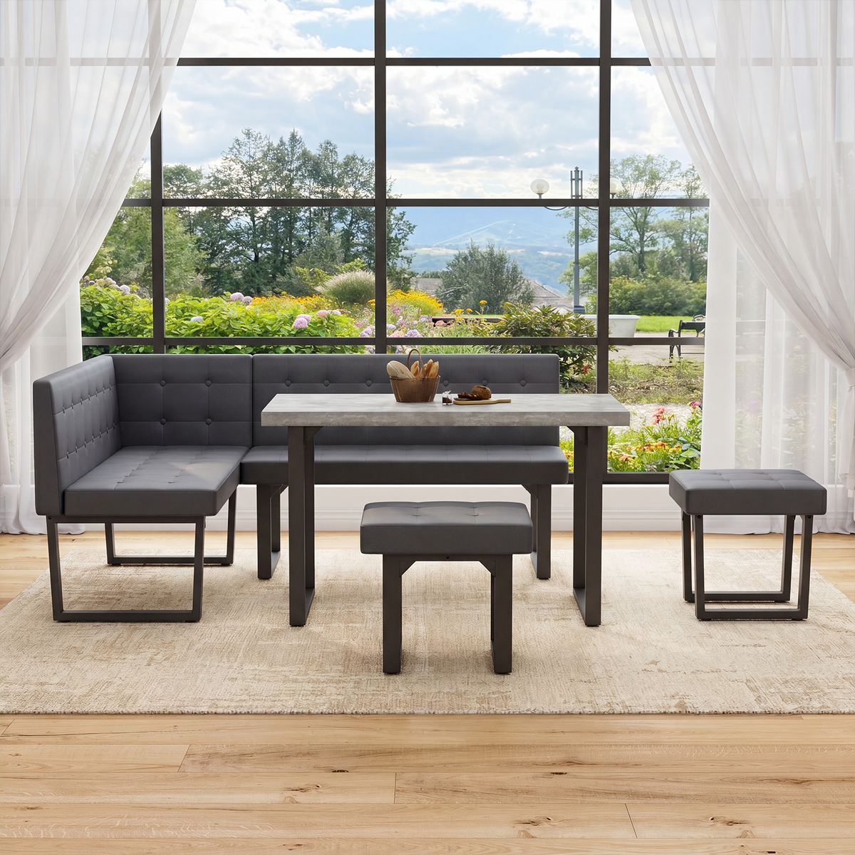 Brafabhome 71.6inch Corner Dining Breakfast Nook with Table and Bench Modern Table Set for Kitchen Dining Room