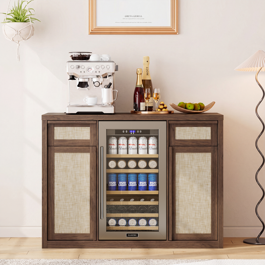 Brafabhome Wine Bar Cabinet with Fridge Space, Liquor Coffee Station with Glass Holder, Snack Organizer with Storage, Mini Fridge Cabinet With Charging Station for Home Theater or Game Room