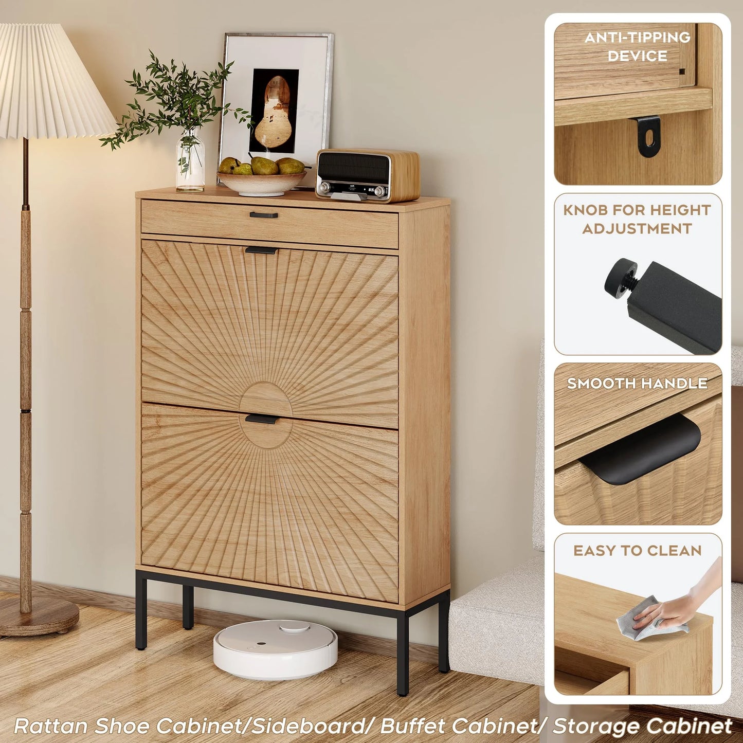 Brafabhome Shoe Storage Cabinet Slim Entryway Shoe Organizer with Half linear Circle Doors