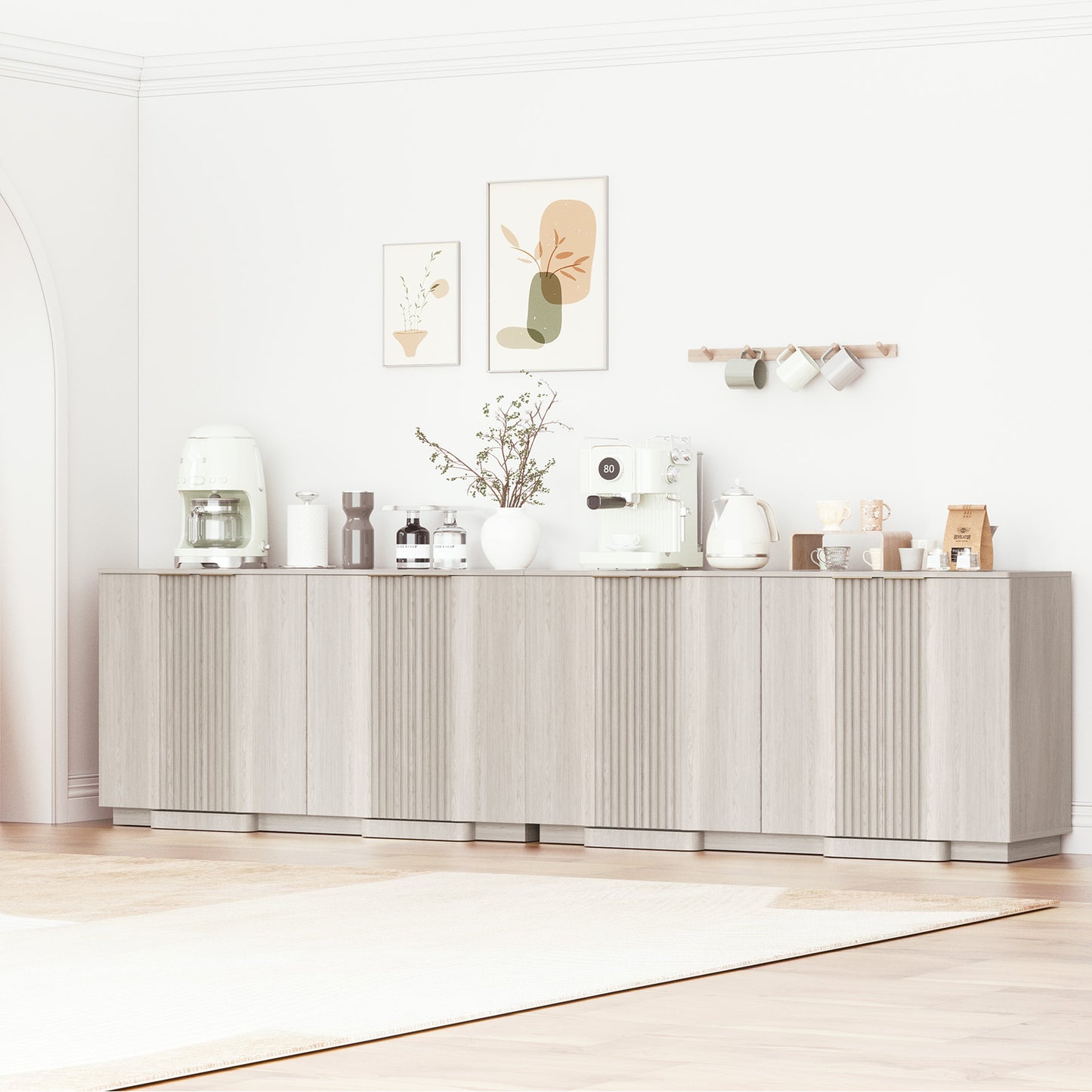 Brafabhome Fluted Buffet Cabinet with Storage, Accent Sideboard Credenza with Adjustable Shelves, Modern Curved Media Console Coffee Bar Table for Living Kitchen Dining Room