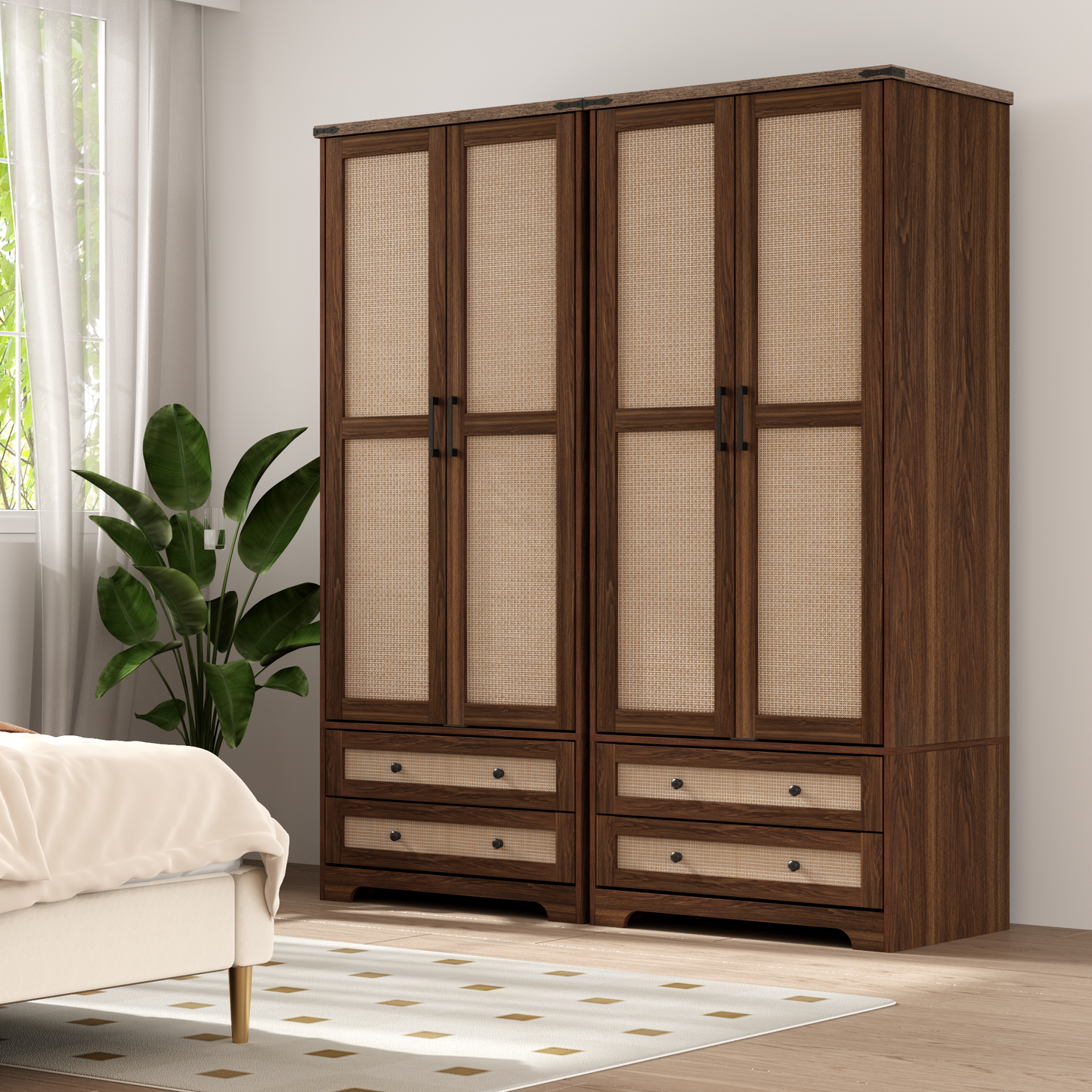 Brafabhome Farmhouse Wood Armoire Wardrobe Closet with 2 Doors, 71" Tall Freestanding Wardrobe Clothes Cabinet with Drawers and Hanging Rod for Bedroom